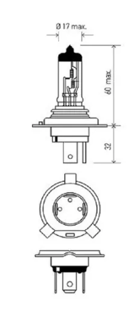 AMPOLLETA H4 12V 60/55W P43T